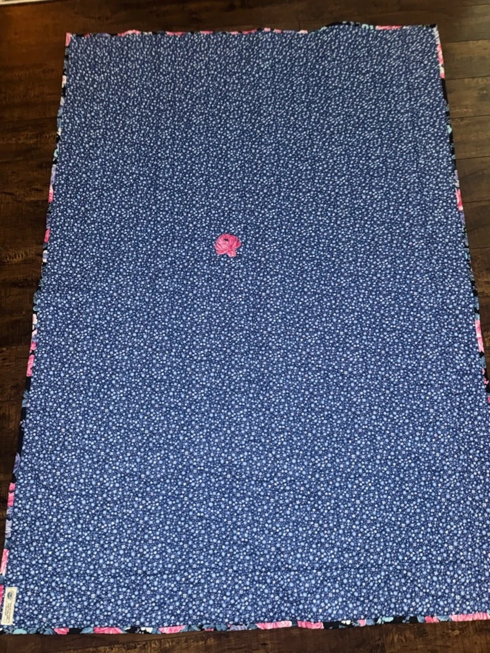 Floral Patchwork Quilt - Pink, Light Blue & Black